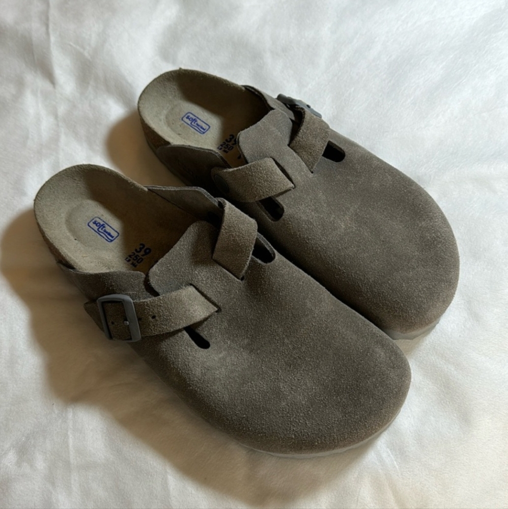 Birkenstock Boston Clogs - Grey Suede Leather - Soft Footbed Narrow 39 (size 8)